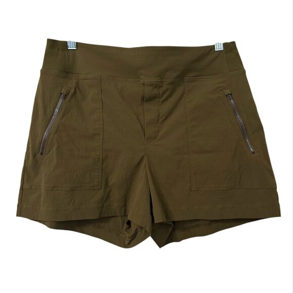 Athleta Trekkie North Shorts 10 Olive Green Mid Rise Zip Pockets Hiking Gorpcore - Picture 1 of 7